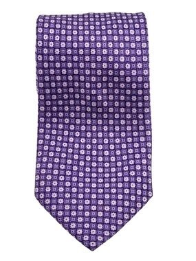 Brioni 100% Silk Neck Tie Purple‎ Geometric Medallion Print Luxury Italy